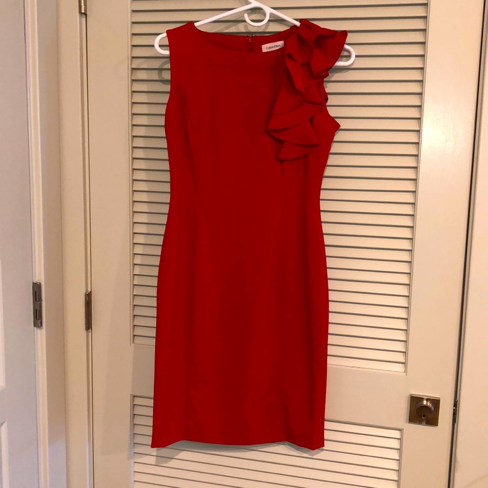 Red Calvin Klein sheath dress